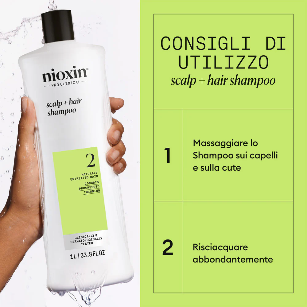 Nioxin Sistema 2 Scalp + Hair Shampoo 1000ml - shampoo anti assottigliamento avanzato - Image 3