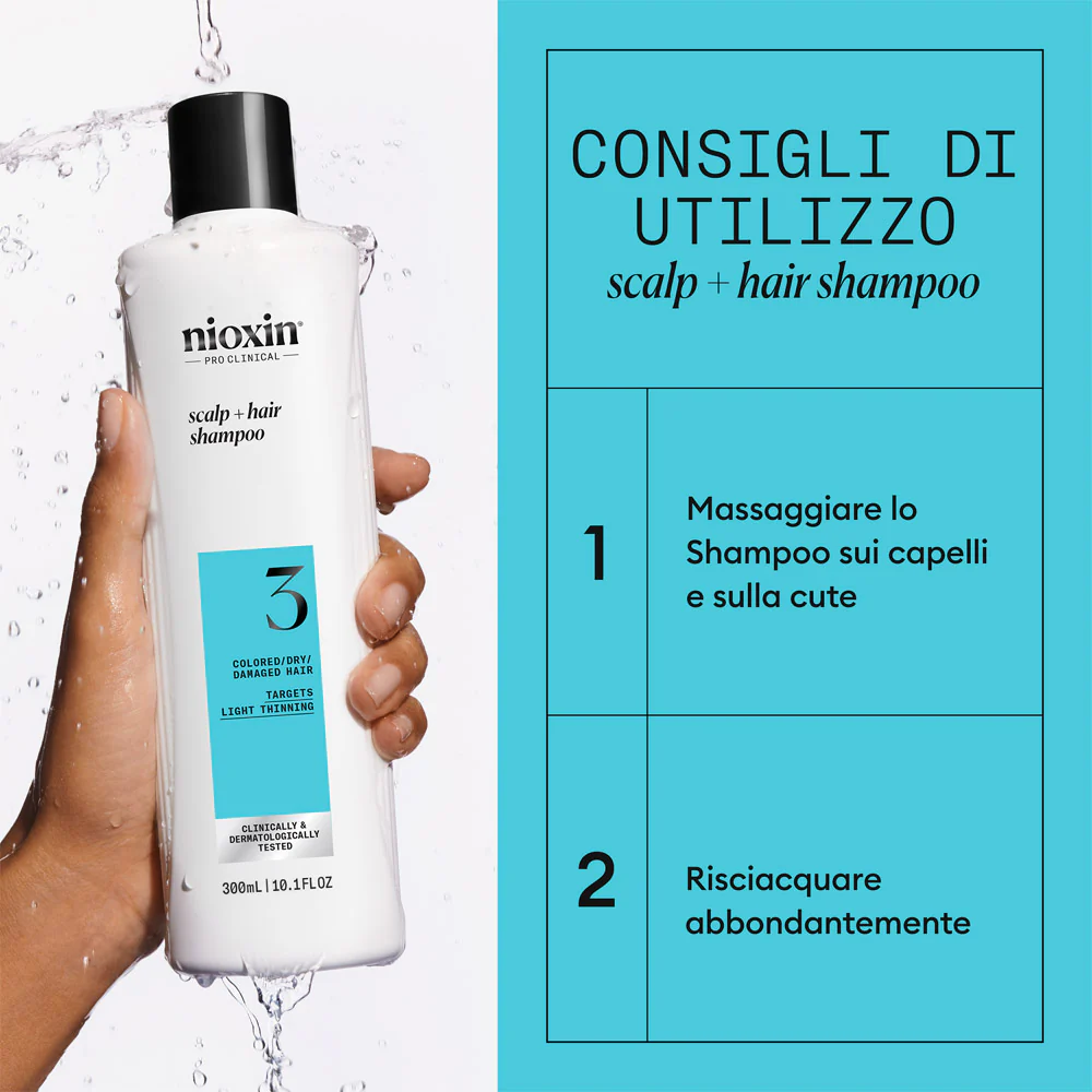 Nioxin Sistema 3 Scalp + Hair Shampoo 300ml - shampoo anti assottigliamento lieve - Image 4