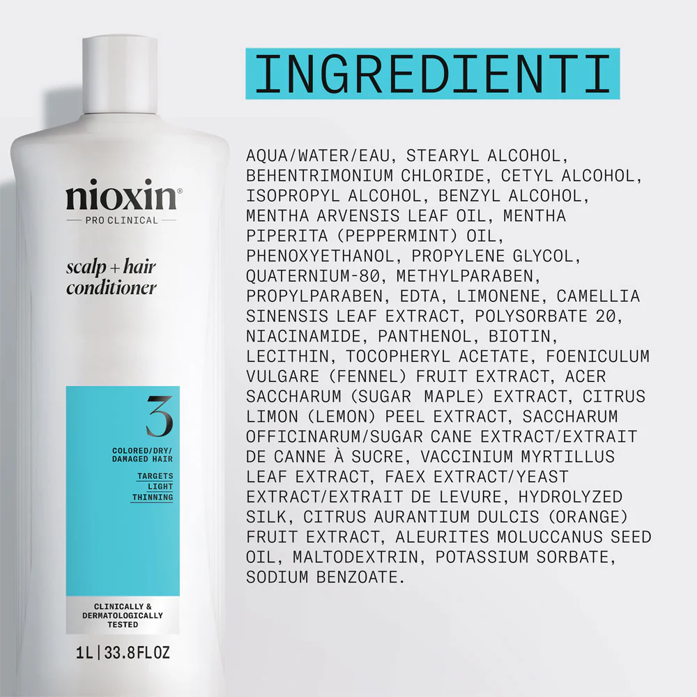 Nioxin Sistema 3 Scalp + Hair Conditioner 1000ml - balsamo anti assottigliamento lieve - Image 4