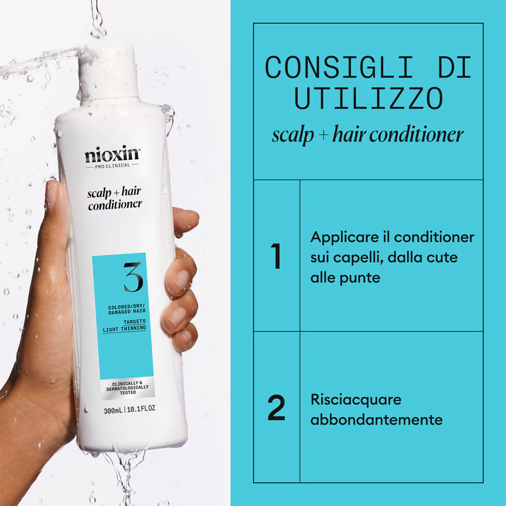 Nioxin Sistema 3 Scalp + Hair Conditioner 300ml - balsamo anti assottigliamento lieve - Image 2
