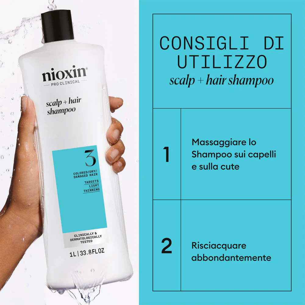 Nioxin Sistema 3 Scalp + Hair Shampoo 1000ml - shampoo anti assottigliamento lieve - Image 2