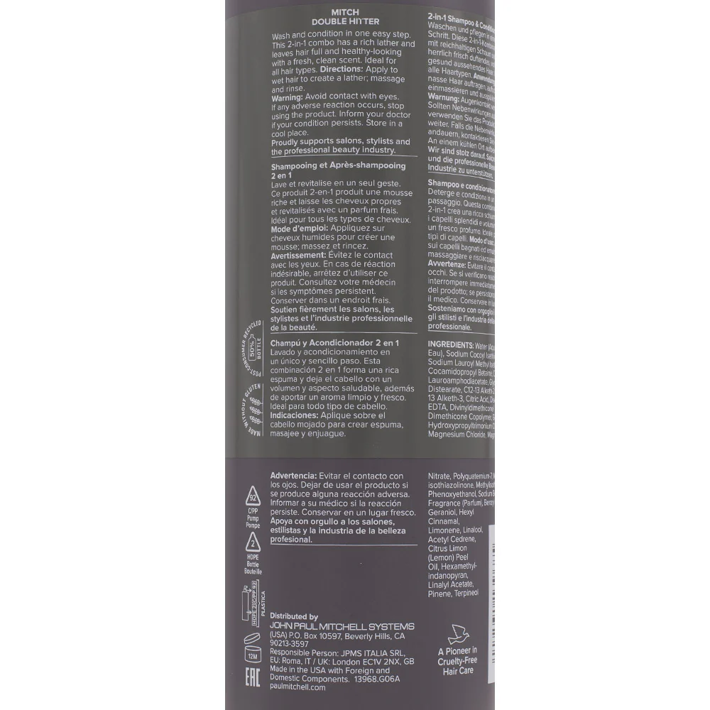 Paul Mitchell MITCH Double Hitter 2-in-1 Shampoo & Conditioner 1000ml - detergente 2-in-1 - Image 2
