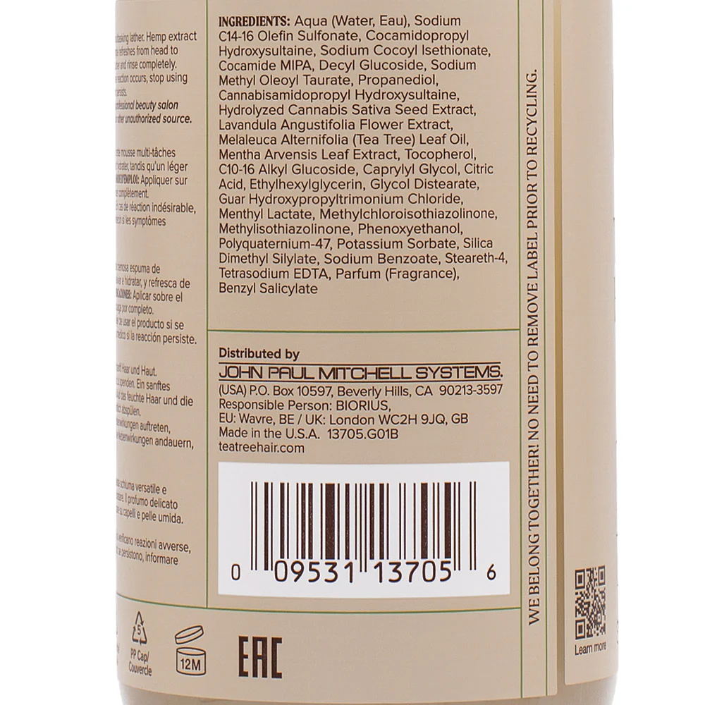 Paul Mitchell Tea Tree Hemp Restoring Shampoo & Body Wash 300ml - detergente 2 in 1 per capelli e corpo - Image 2