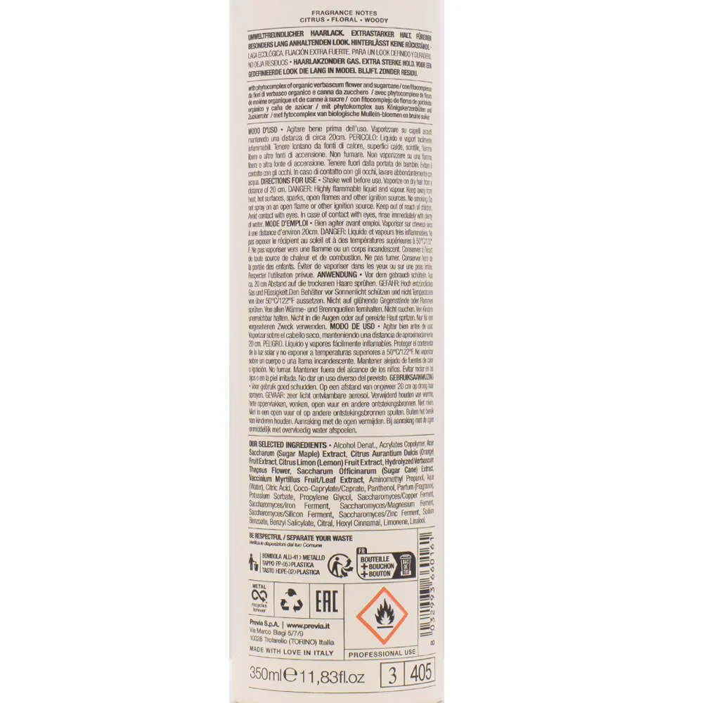 Previa Finish Organic Hydrolized Verbascum Thapsus Flower No Gas Hairspray 350ml - lacca tenuta forte - Image 2