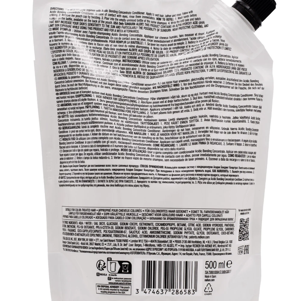 Redken Acidic Bonding Concentrate Refill Shampoo 500ml -  eco- ricarica shampoo capelli danneggiati e trattati - Image 3