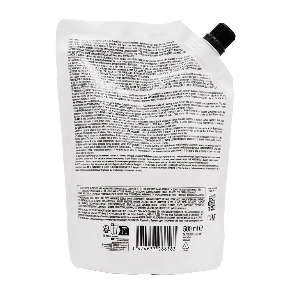 Redken Acidic Bonding Concentrate Refill Shampoo 500ml -  eco- ricarica shampoo capelli danneggiati e trattati - Image 6