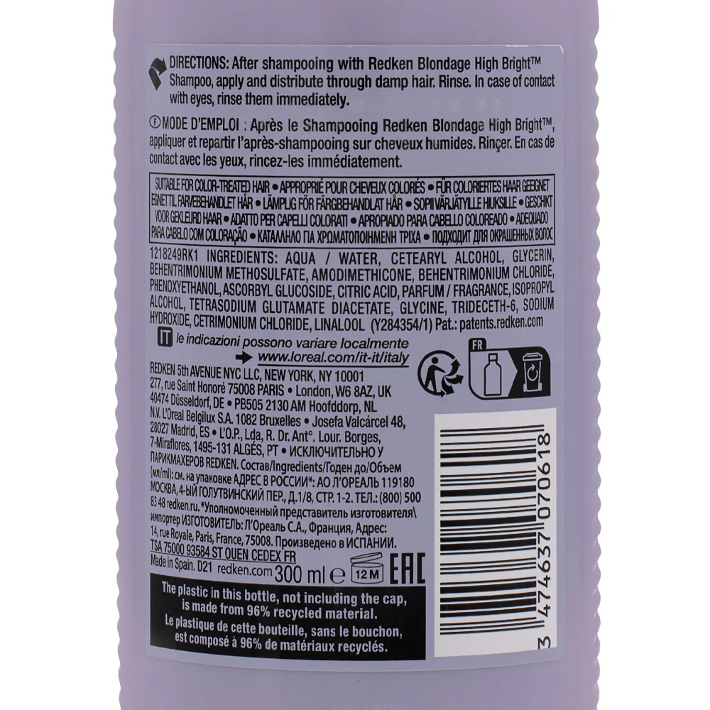 Redken Blondage High Bright Conditioner 300ml - balsamo per capelli biondi e luminosi - Image 4
