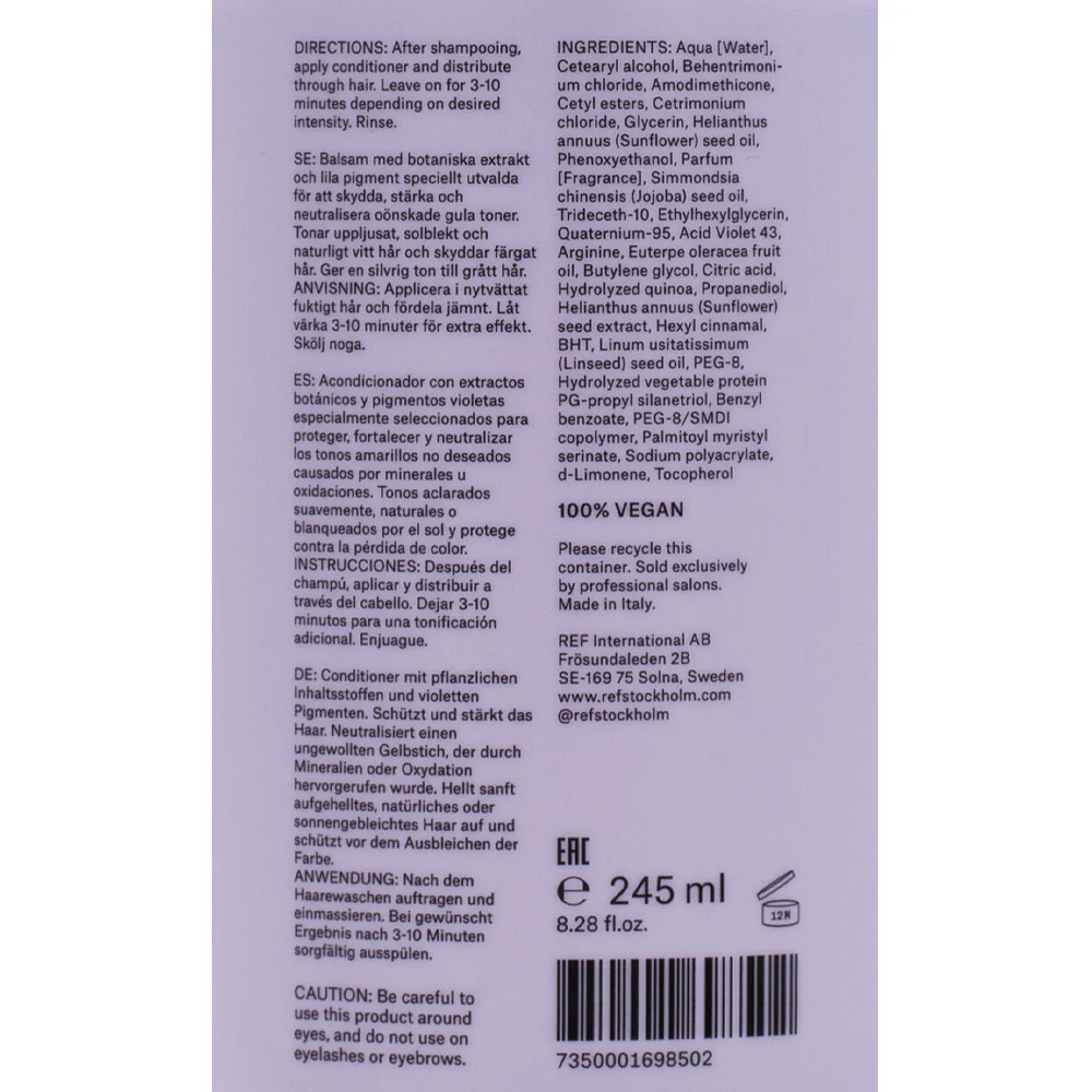 Stockholm Sweden Ref Cool Silver Conditioner 245ml - balsamo per capelli biondi - Image 2