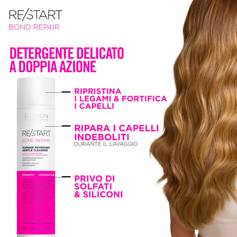 Revlon Restart Bond Repair Damage Reversing Gentle Cleanser 250ml - shampoo anti rottura - Image 2