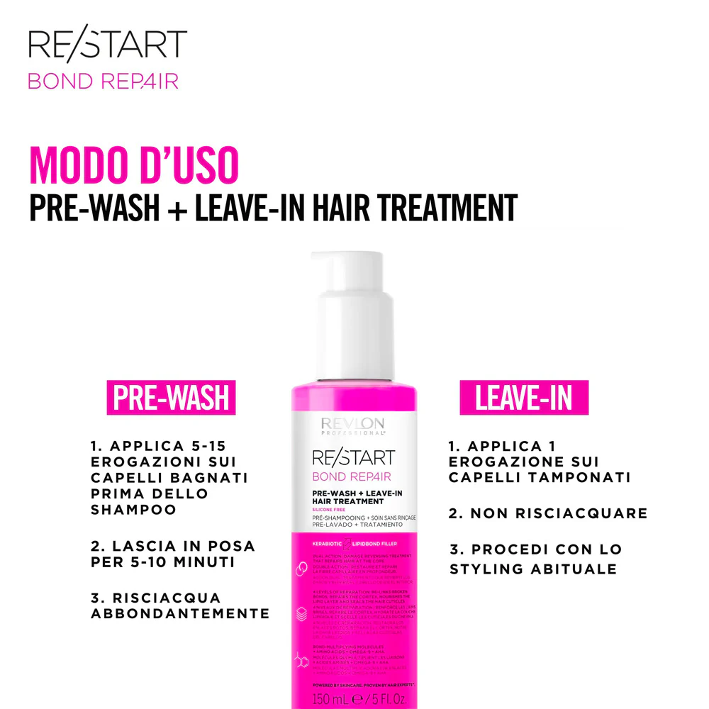 Revlon Restart Bond Repair Pre-Wash+ Leave-In 150ml - trattamento leave-in capelli danneggiati - Image 6