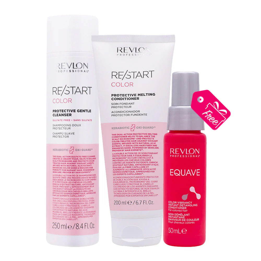 Revlon Restart Color Protective Gentle Cleanser 250ml Melting Conditioner 200ml + Detangling Conditioner 50ml OMAGGIO