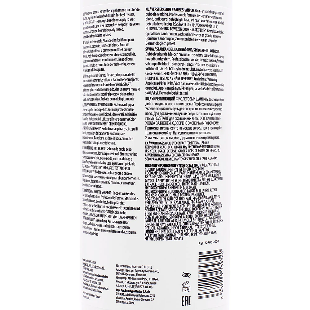 Revlon Restart Color Sthrengthening Purple Cleanser 1000ml  - shampoo antigiallo rinforzante - Image 2