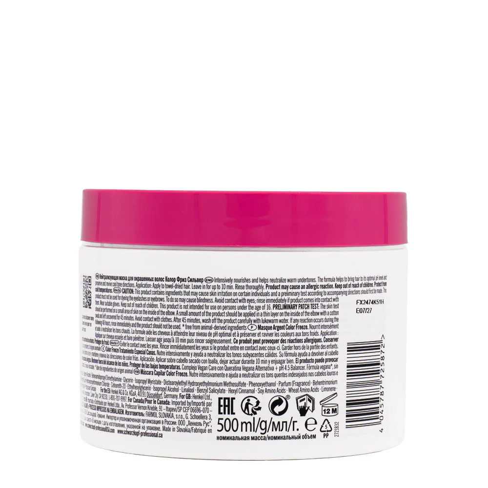 Schwarzkopf BC Bonacure Color Freeze Silver Treatment pH 4.5 500ml - maschera anti giallo per capelli grigi e bianchi - Image 2