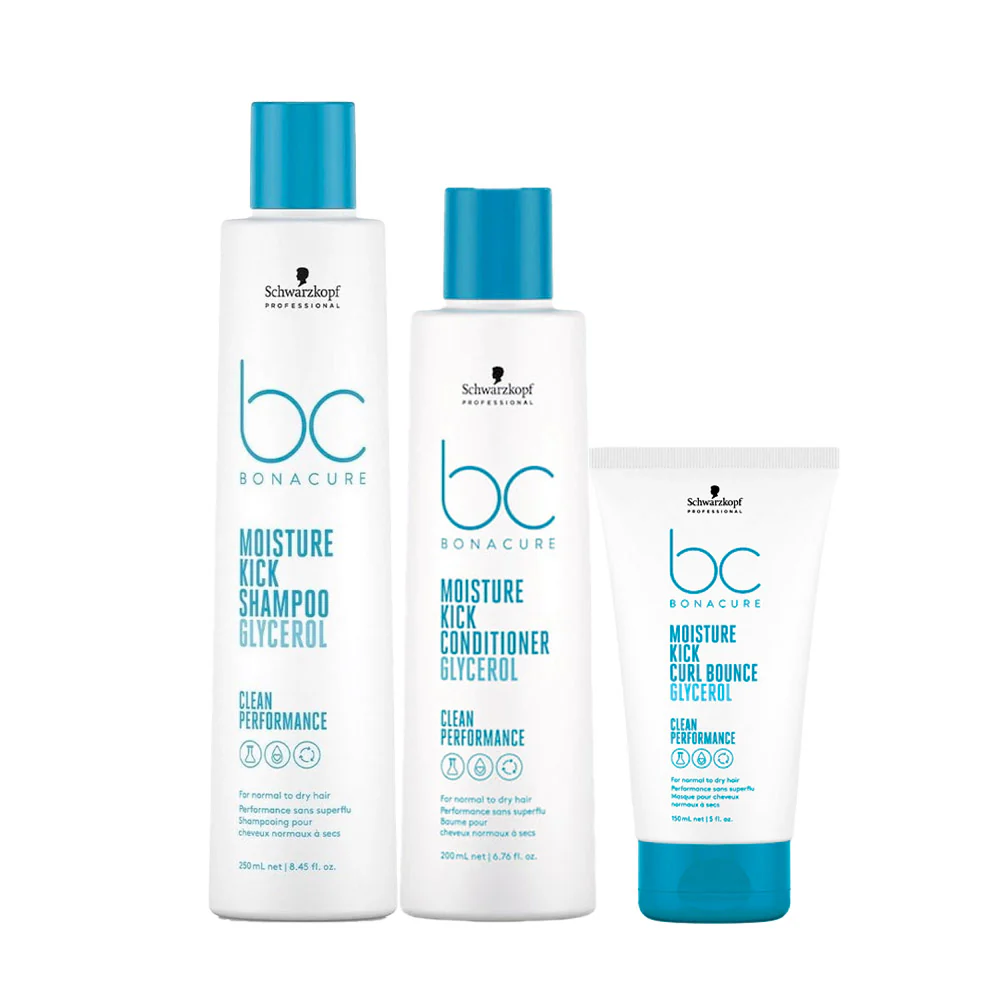 Schwarzkopf BC Bonacure Moisture Kick Shampoo Glycerol 250ml Conditioner 200ml Curl Bounce 150ml