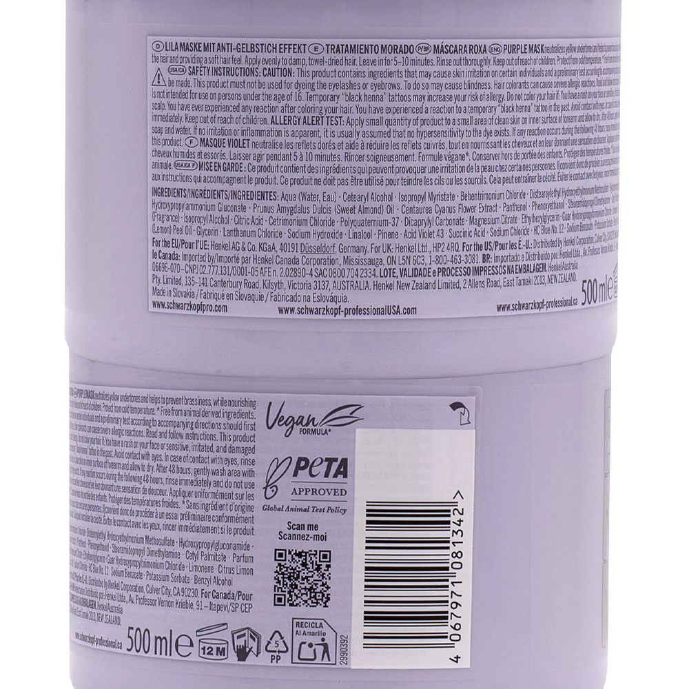 Schwarzkopf BlondMe Bond Repair  Purple Mask 500ml - maschera viola riparatrice - Image 2