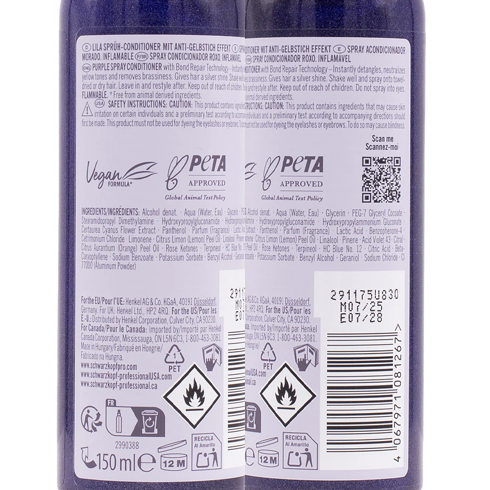 Schwarzkopf BlondMe Bond Repair Purple Spray Conditioner 150ml - spray districante - Image 2