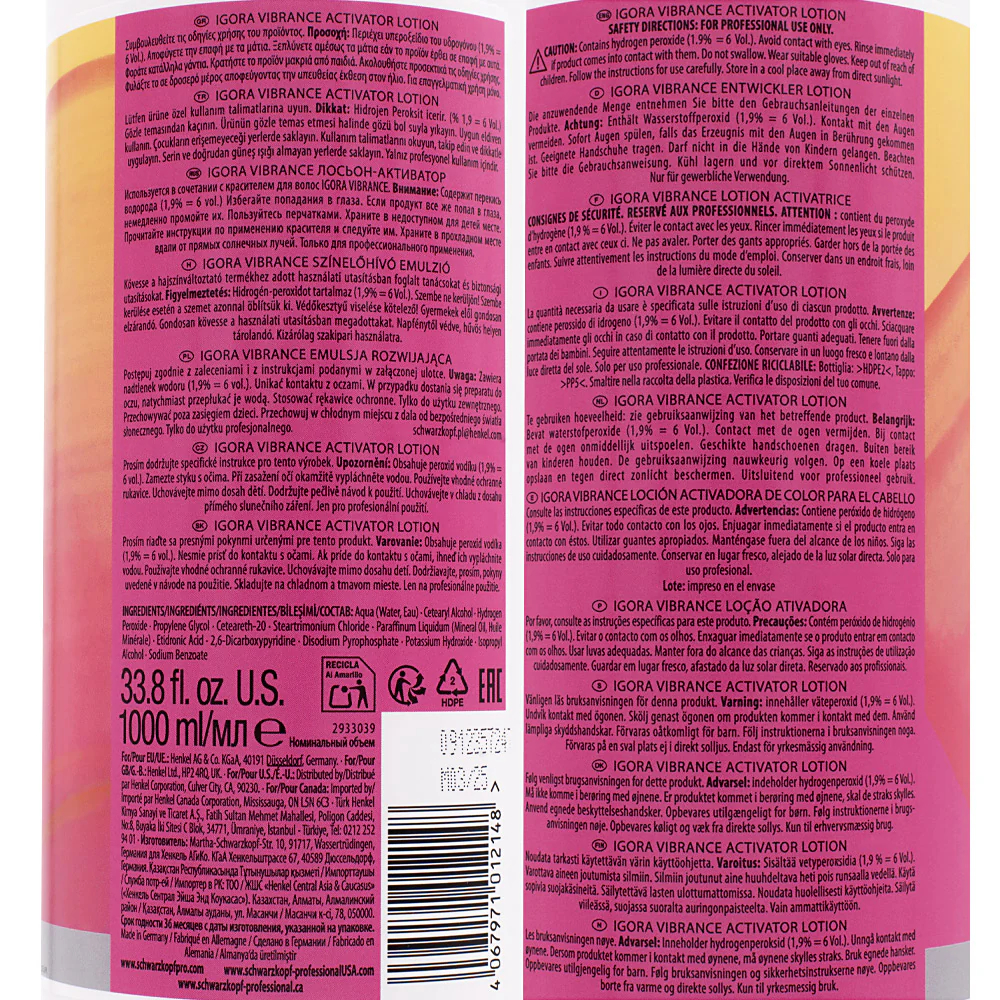 Schwarzkopf Igora Vibrance Activator Lotion 1,9% 6 Vol 1000ml - ossigeno - Image 2
