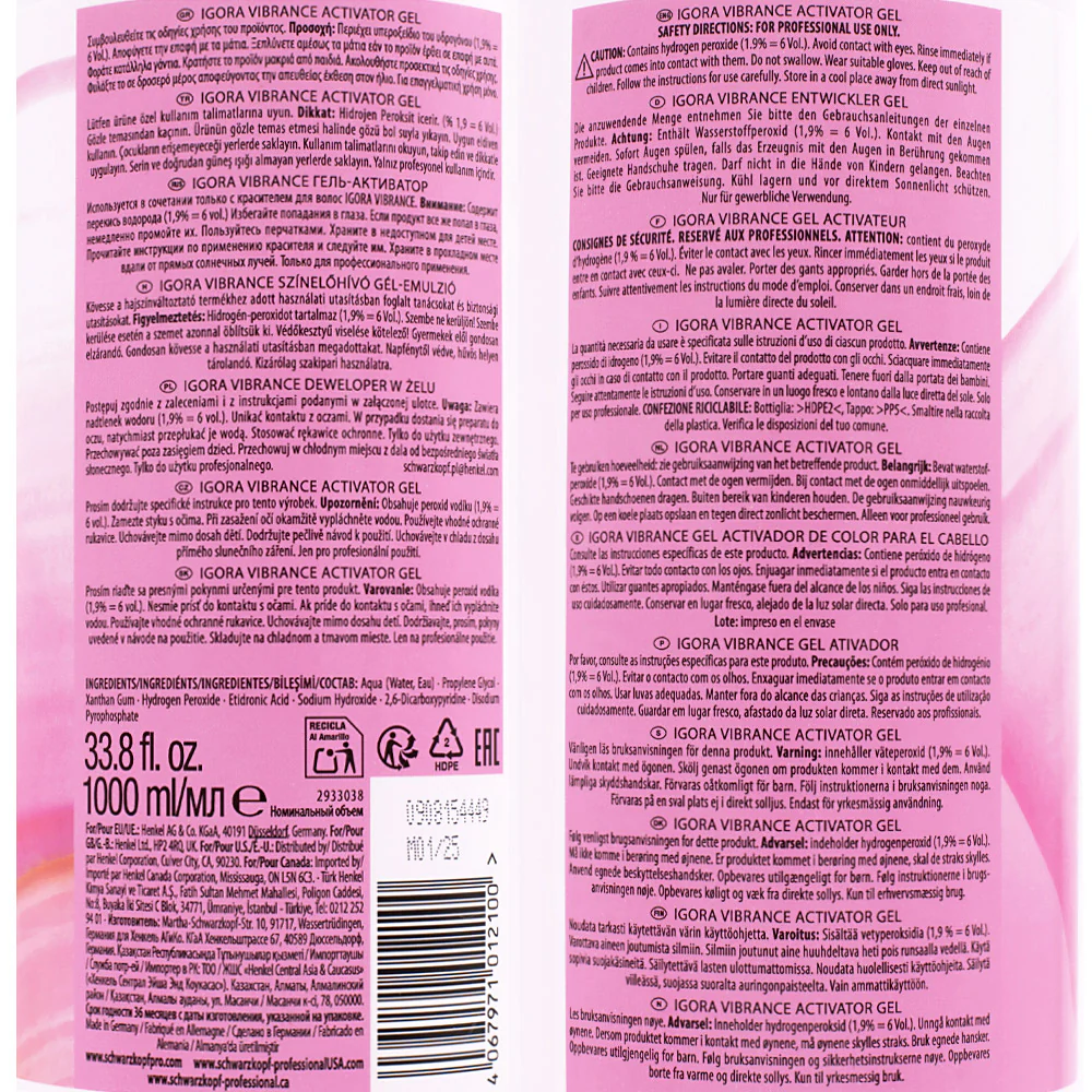 Schwarzkopf Igora Vibrance Activator Gel 1.9% 6 Vol - ossigeno in gel - Image 2