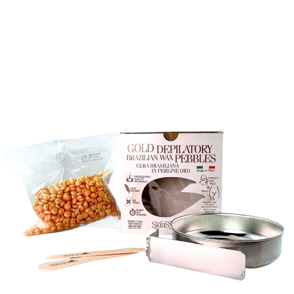 SkinSystem Gold Depilatory Brazilian Waz Pebbles Kit for Stove - kit  uso cera fornello - Image 2