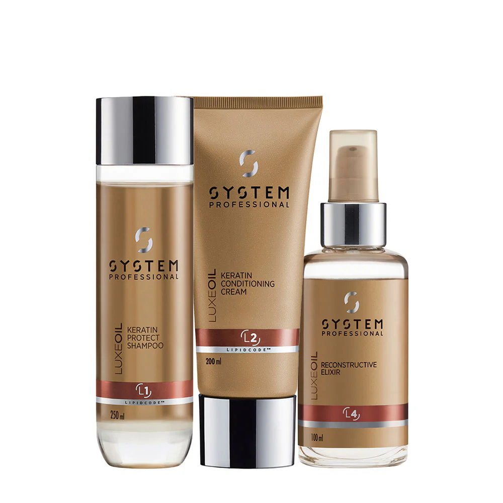 System Professional LuxeOil Keratin Protect Shampoo 250ml Cream 200ml Elisir 100ml