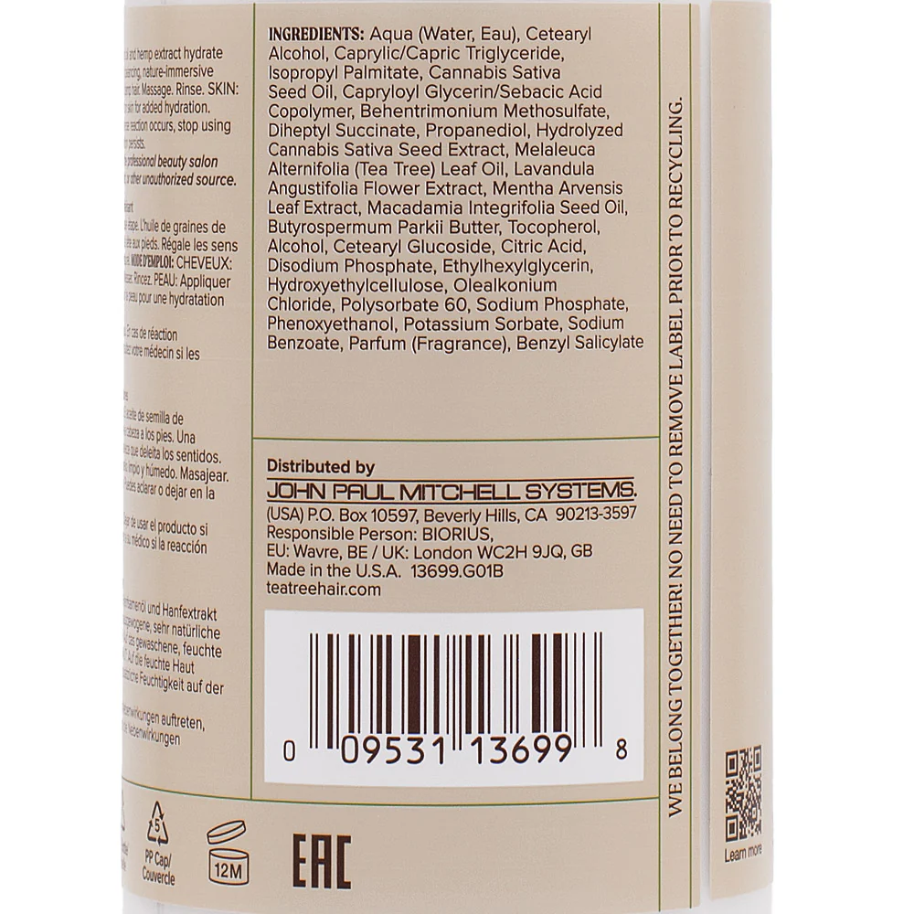 Paul Mitchell Tea Tree Hemp Restoring Conditioner & Body Lotion 300ml - idratante e rivitalizzante 2 in 1 - Image 2