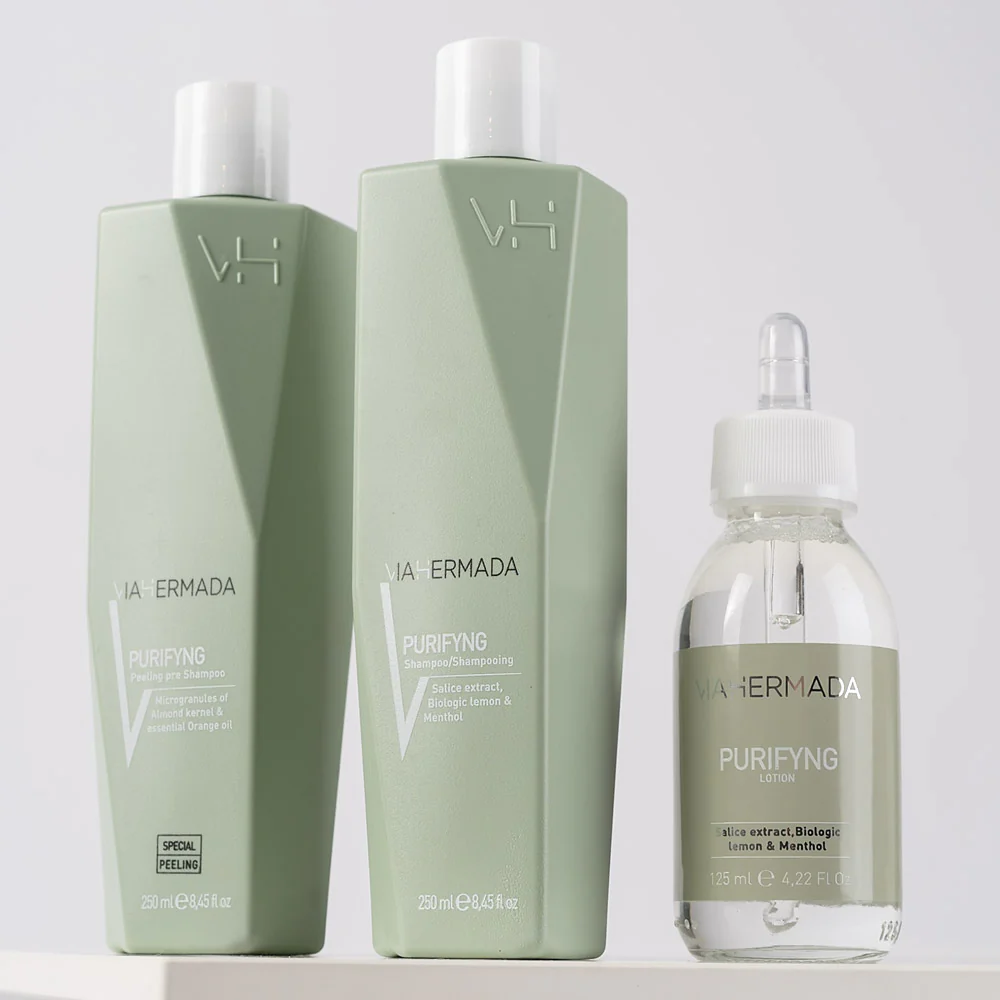 VIAHERMADA Purifyng Peeling 250ml Shampoo 250ml Lotion 125ml - Image 5