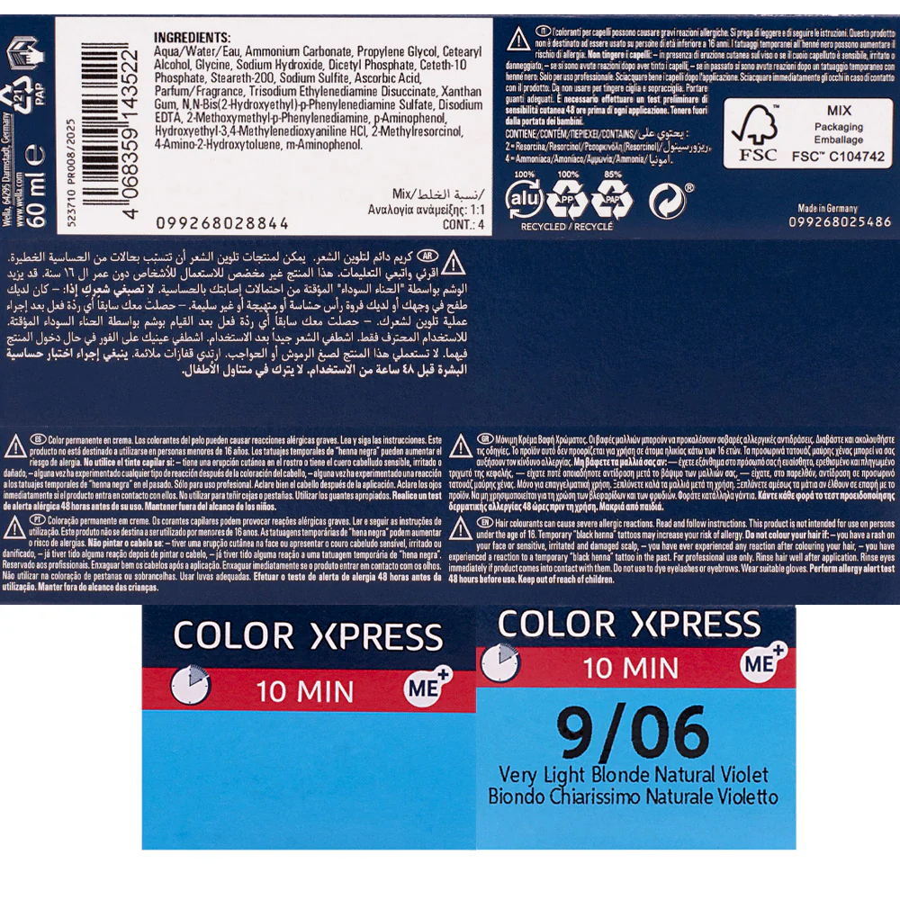 Wella Color Xpress 9/06 Biondo Chiarissimo Naturale Violetto 60ml - colore permanente rapido - Image 14