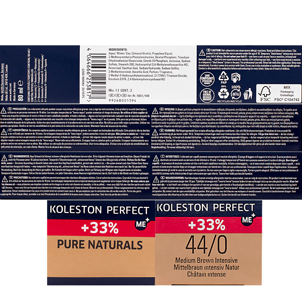 Wella Koleston Perfect ME+ Pure Naturals 44/0 Marrone Medio Intenso 80ml - colorazione permanente - Image 2