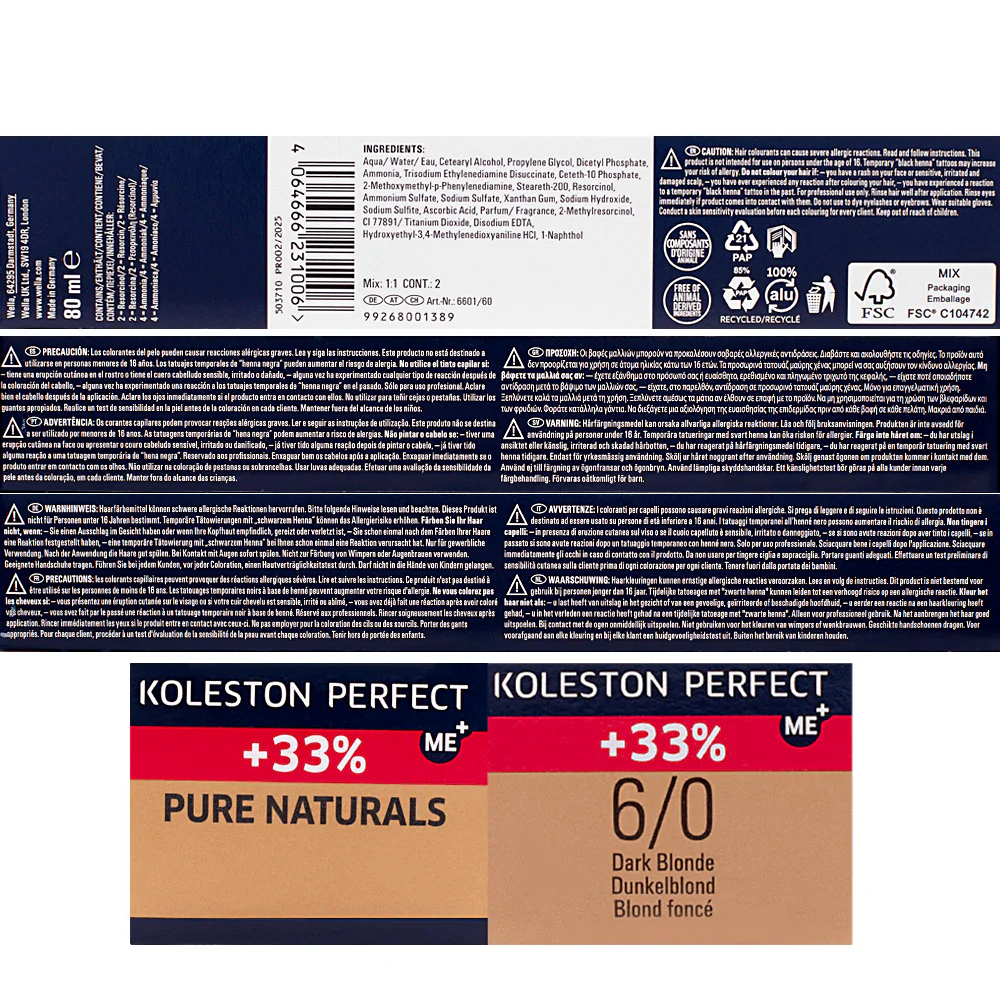 Wella Koleston Perfect ME+ Pure Naturals 6/0 80ml - colorazione permanente - Image 2