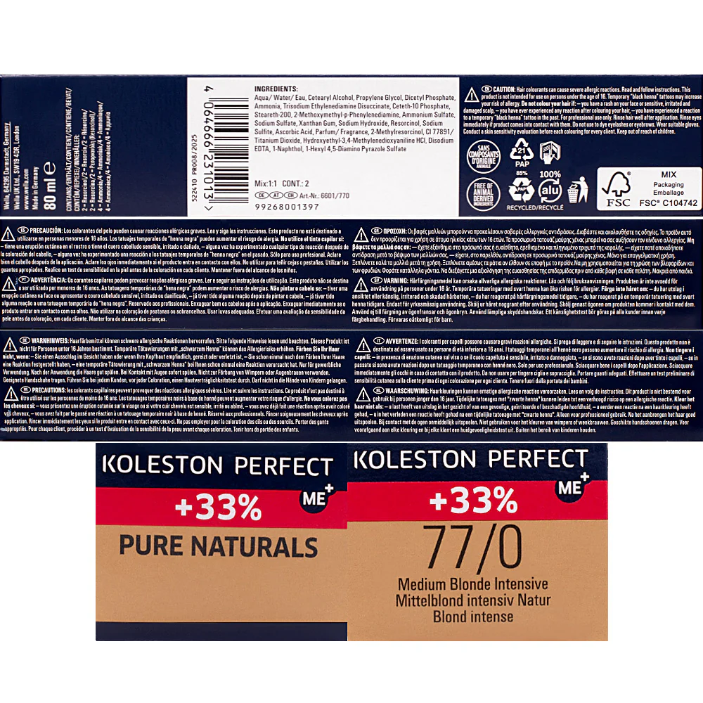 Wella Koleston Perfect ME+ Pure Naturals 77/0 Biondo Medio Intenso 80ml- colorazione permanente - Image 2
