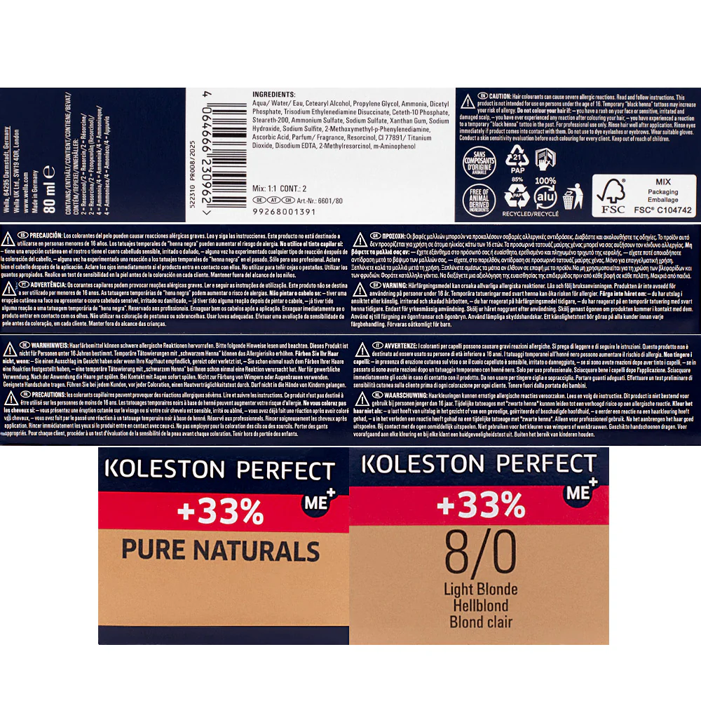 Wella Koleston Perfect ME+ Pure Naturals 8/0 Biondo Chiaro Intenso 80ml - colorazione permanente - Image 2