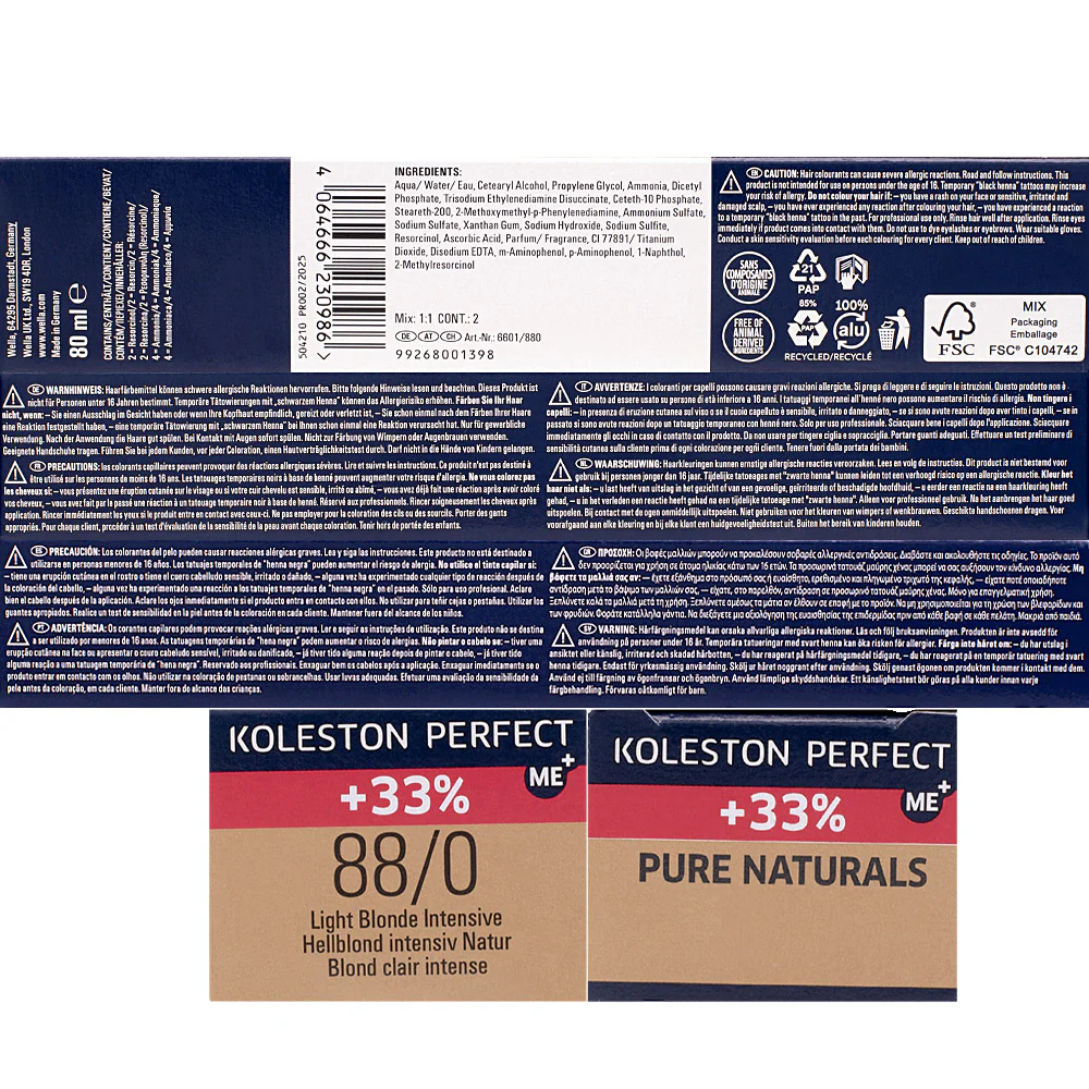 Wella Koleston Perfect ME+ Pure Naturals 88/0 Biondo Chiaro Intenso 80ml - colorazione permanente - Image 2