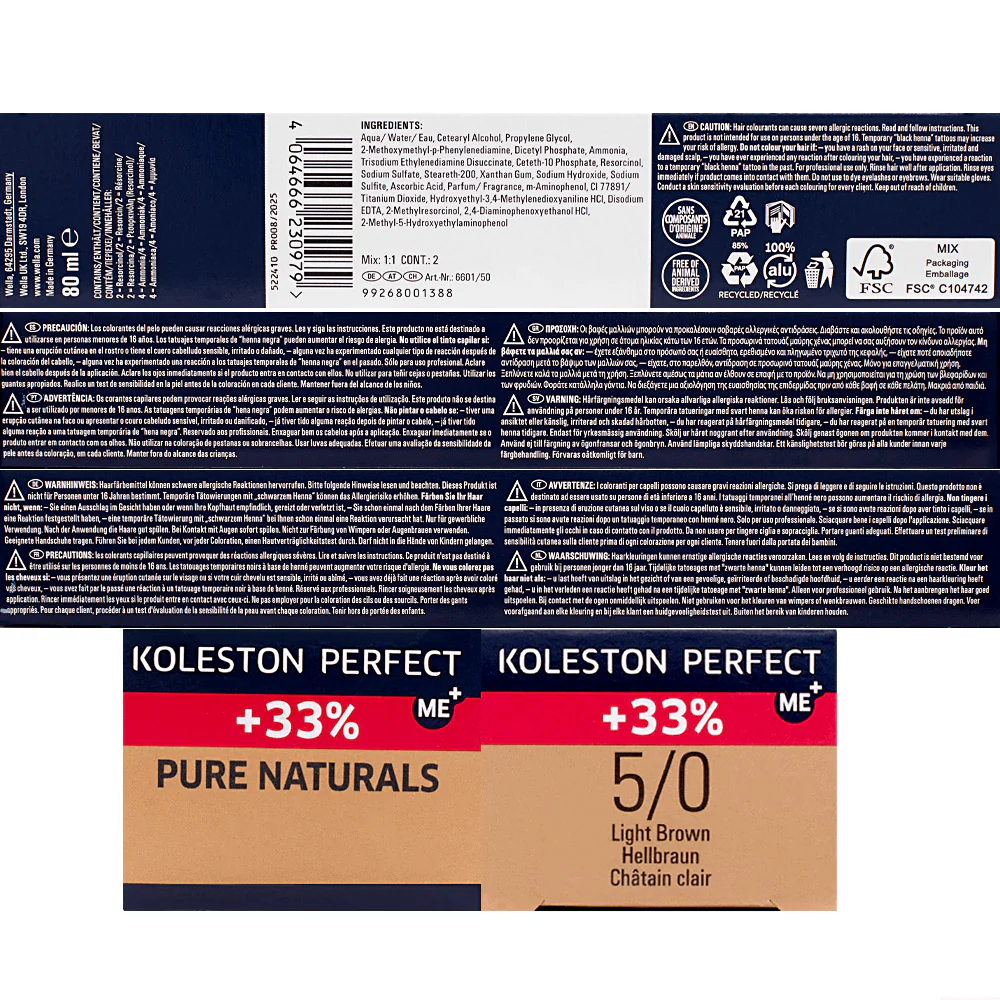 Wella Professionals Koleston Perfect Me+ Pure Naturals 5/0 Castano Chiaro Naturale 80ml - colorazione permanente - Image 2