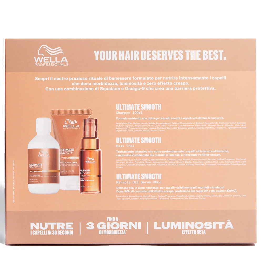 Wella Professionals Ultimate Smooth Cofanetto Shampoo, Maschera e Miracle Oil Serum 100ml + 75ml + 30ml - Image 5