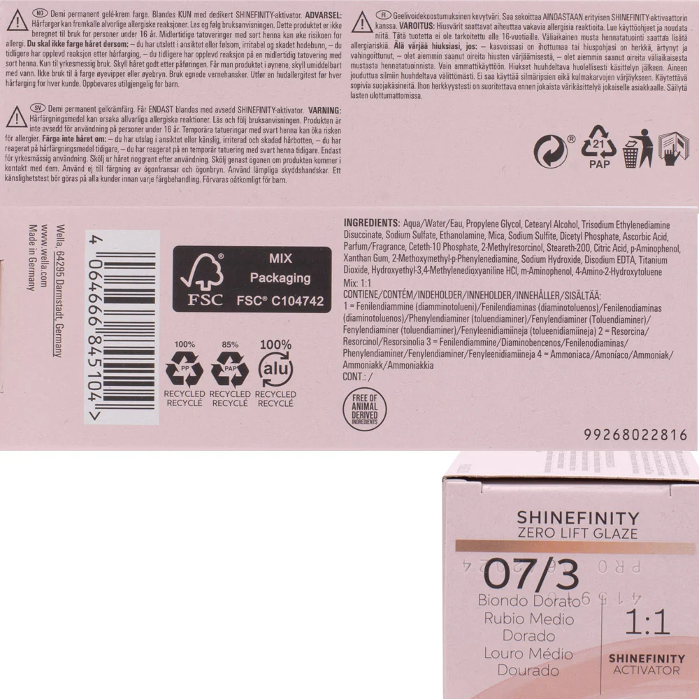 Wella Shinefinity 07/3 Biondo Dorato 60ml - colore demi-permanente - Image 4