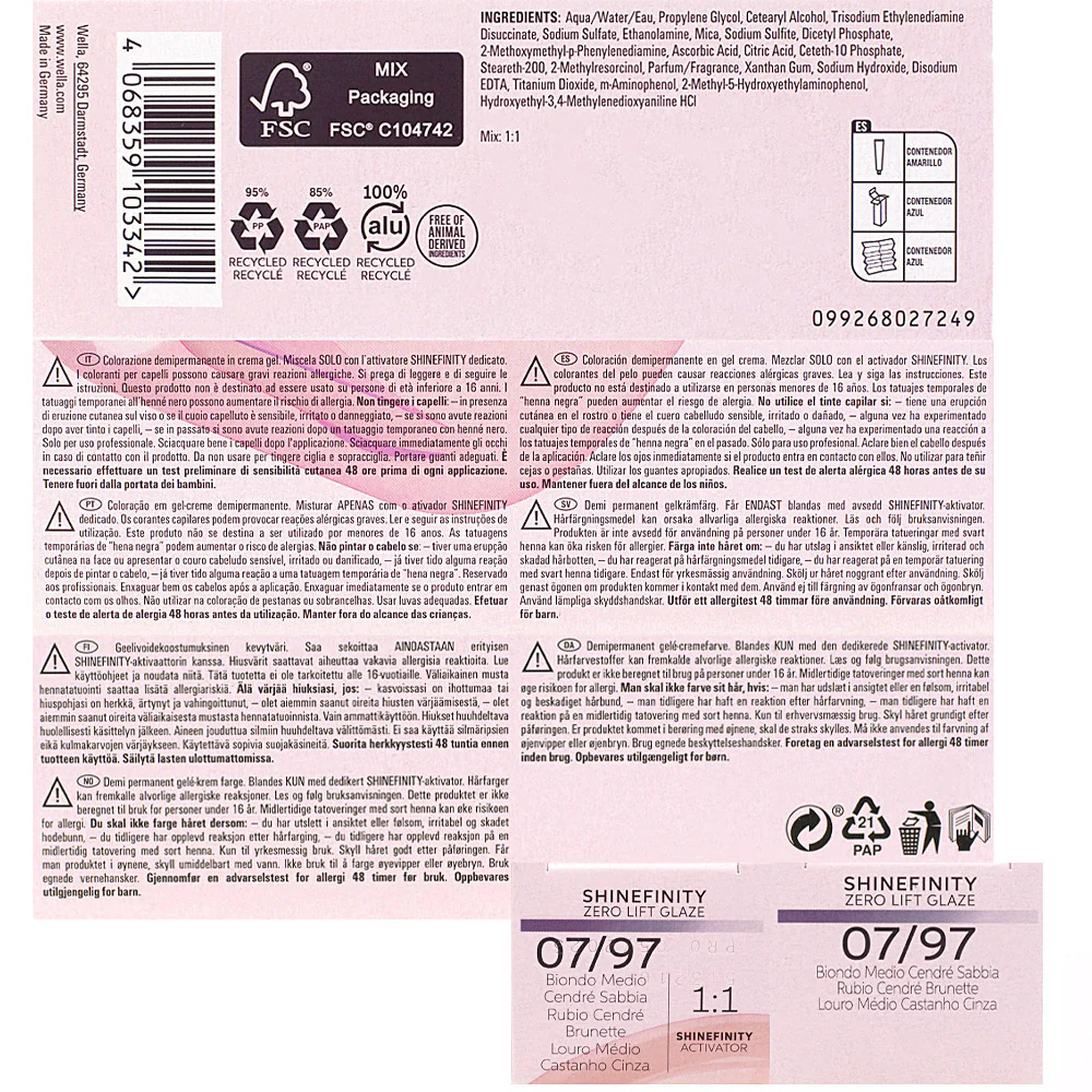 Wella Shinefinity 07/97 Biondo Medio Cendrè Sabbia 60ml - colore demi-permanente - Image 2