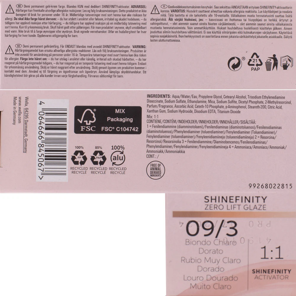 Wella Shinefinity 09/3 Biondo Chiaro Dorato 60ml - colore demi-permanente - Image 5